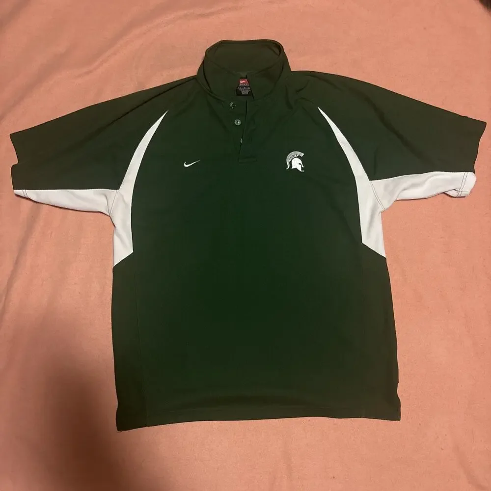 Nike Michigan State Men’s Polo Shirt Size Large Dri-Fit Green 2000s Nike Team